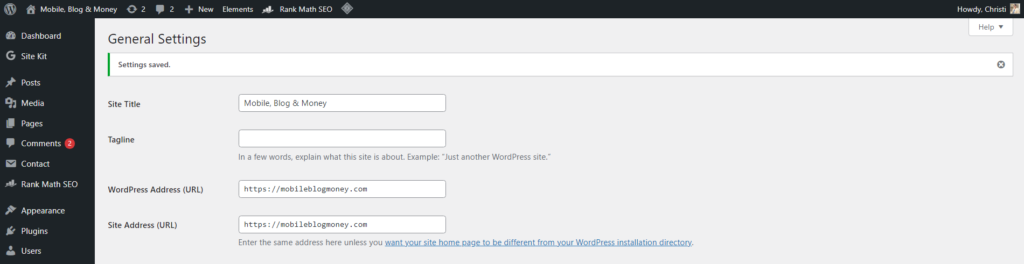 Changing Your Tagline in WordPress’s Settings